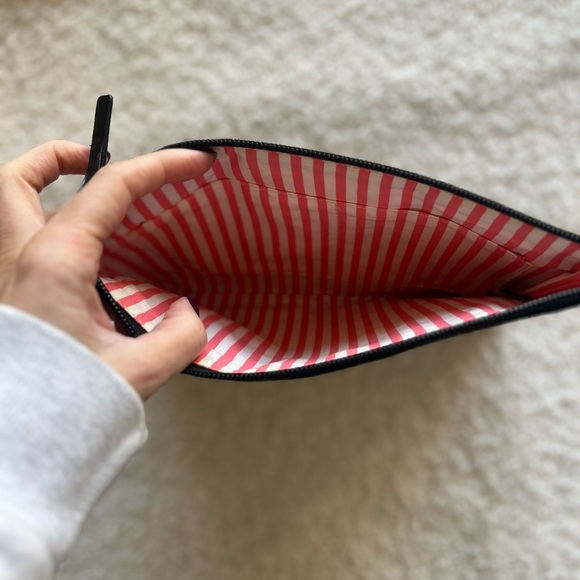 Kate Spade Black Patent Embossed Zip Clutch | Glossy Logo Pouch - 10in x 7.5in - Picture 4 of 5